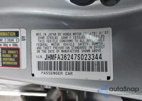 2007 Honda Civic Hybrid z USA, uszkodzony, nr VIN JHMFA36247S023344